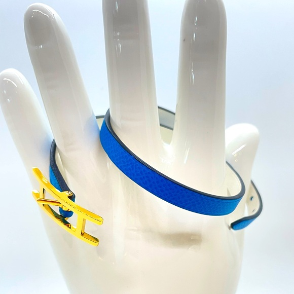 EUC HERMES Behapi Tour Double Wrap Blue Leather Bracelet - Picture 5 of 14